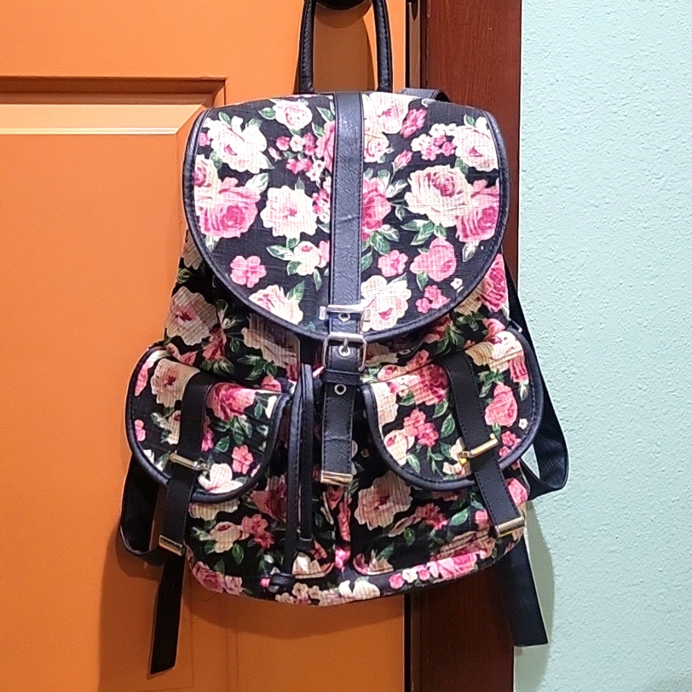 Floral Backpack with Black Accents